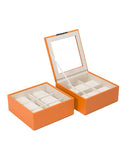 WOLF Set of Two 6 Piece Stackable Watch Trays - Orange Saffiano Case with Lid - 3196-39C