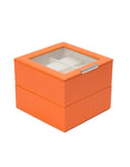 WOLF Set of Two 6 Piece Stackable Watch Trays - Orange Saffiano Case with Lid - 3196-39