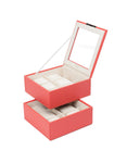 WOLF Set of Two 6 Piece Stackable Watch Trays - Coral Saffiano Case with Lid - 3196-42B