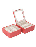 WOLF Set of Two 6 Piece Stackable Watch Trays - Coral Saffiano Case with Lid - 3196-42C