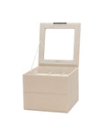 WOLF Set of Two 6 Piece Stackable Watch Trays - Cream Saffiano Case with Lid - 3196-53A