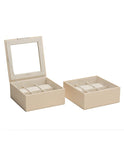 WOLF Set of Two 6 Piece Stackable Watch Trays - Cream Saffiano Case with Lid - 3196-53B