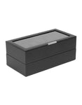 Wolf Set of 2 Stackable 12 Piece Watch Trays - Black Pebble Case - Glass Lid - 3197-03