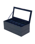 Wolf Set of 2 Stackable 12 Piece Watch Trays - Navy Pebble Case - Glass Lid - 3197-17A