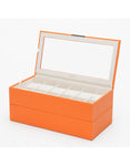 Wolf Set of 2 Stackable 12 Piece Watch Trays - Orange - Glass Lid - Suede Lining - 3197-39A