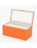 Wolf Set of 2 Stackable 12 Piece Watch Trays - Orange - Glass Lid - Suede Lining - 3197-39A