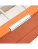 Wolf Set of 2 Stackable 12 Piece Watch Trays - Orange - Glass Lid - Suede Lining - 3197-39B