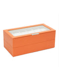 Wolf Set of 2 Stackable 12 Piece Watch Trays - Orange - Glass Lid - Suede Lining - 3197-39