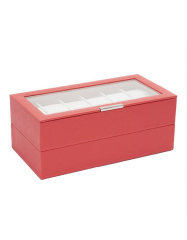 Wolf Set of 2 Stackable 12 Piece Watch Trays - Coral - Glass Lid - Suede Lining - 3197-42