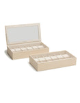 Wolf Set of 2 Stackable 12 Piece Watch Trays - Cream - Glass Lid - Suede Lining - 3197-53