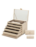 Wolf Caroline Extra Large Jewelry Case - Ivory Leather - Travel Case - Mirror - 3295-53A