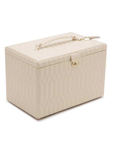 Wolf Caroline Extra Large Jewelry Case - Ivory Leather - Travel Case - Mirror - 3295-53