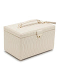 WOLF Caroline Large Jewelry Case - Ivory Leather - Travel Case - Mirror - 3296-53