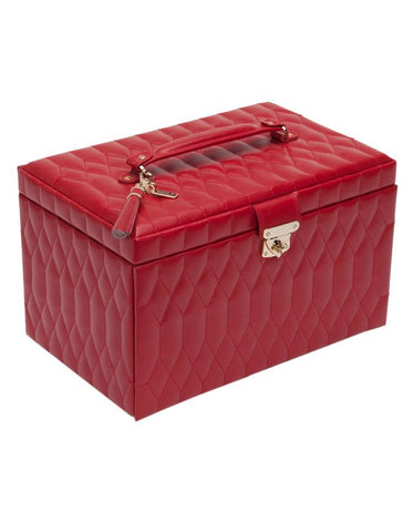 WOLF Caroline Large Jewelry Case - Red Leather - Travel Case - Mirror - 3296-72