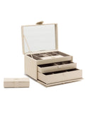 WOLF Caroline Medium Jewelry Case - Ivory Leather - Travel Case - Mirror - 3297-53A