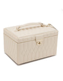 WOLF Caroline Medium Jewelry Case - Ivory Leather - Travel Case - Mirror - 3297-53