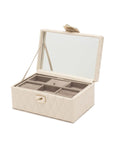 WOLF Caroline Small Jewelry Case - Ivory Quilted Leather - Travel Case - Mirror - 3298-53A