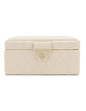 WOLF Caroline Small Jewelry Case - Ivory Quilted Leather - Travel Case - Mirror - 3298-53B