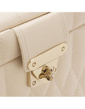 WOLF Caroline Small Jewelry Case - Ivory Quilted Leather - Travel Case - Mirror - 3298-53C