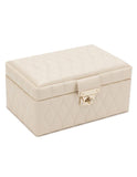 WOLF Caroline Small Jewelry Case - Ivory Quilted Leather - Travel Case - Mirror - 3298-53