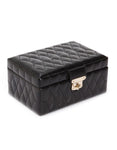 WOLF Caroline Small Jewelry Case - Black Quilted Leather - Travel Case - Mirror - 3298-71