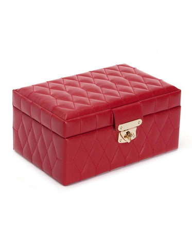 WOLF Caroline Small Jewelry Case - Red - Quilted Leather - Travel Case - Mirror - 3298-72