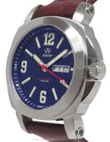 Reactor Fermi Mens Day/Date Watch - Matte Navy Dial - Burgundy Leather Strap - 48303A