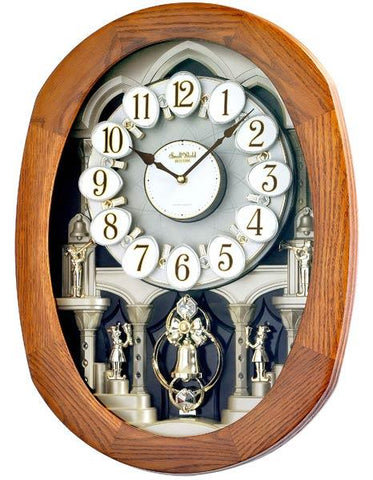 Rhythm Joyful Encore Magic Motion Wall Clock with 18 Melodies - Oak Wood Case - 4MH847