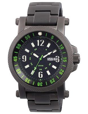 Reactor Fallout 2 Mens Day/Date Watch - Black/Green Dial - Black Nitride Design - 56509