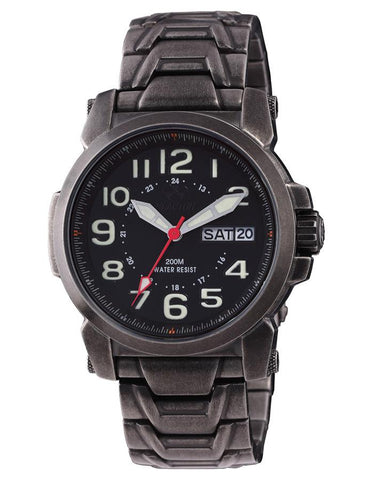 Reactor Mens Atom Watch - Battleworn Stainless - Matte Black Dial - Day/Date - 68601