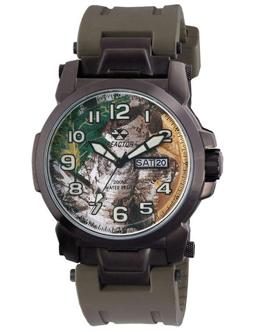 Reactor Mens Atom - Black Metal - Real Tree Camo - Day/Date - Green Rubber Strap - 68909