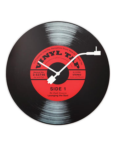 NeXtime Vinyl Tap Glass Record Wall Clock - Black & Red - Record Player Hands - 8141_a176369d-5c23-4392-b4fe-a06ea995f91e