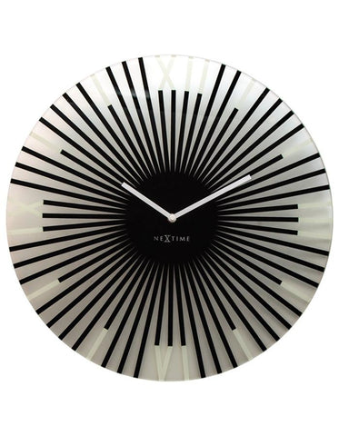 NeXtime Sticks Black Glass Wall Clock - White Hands & Markers - 17in Diameter - 8175ZW_6cbf7de7-6d7a-4b8a-8f20-44396efcbebf