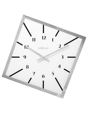 NeXtime Off Balance Glass Wall Clock - Silver Tone Frame - White Dial - 8176WI_5aff70a0-e07d-4d97-ab79-500b711f1204