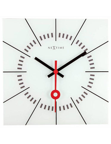 NeXtime Stazione White Square Wall Clock - Frosted Glass - Stick Hands & Markers - 8636WI_3a9ab567-9282-4307-b37e-a7c466a958b9