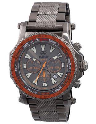 Reactor Proton World Time Mens Chrono - Gunmetal-Tone Dial&#44; Case & Bracelet - 91610