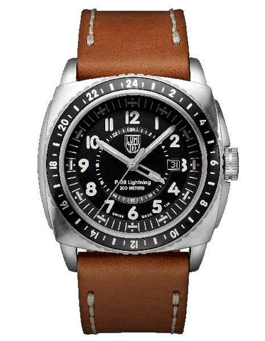 Luminox Mens P-38 Lightning - Black Dial - Brown Leather Strap - Day/Date - 200m - 9427_09395c61-84d2-442a-9ef3-a5970f3e0c61