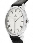 Bulova Mens Dress Watch - Stainless Steel - Black Leather Strap - Silver Dial - 96A133A