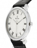 Bulova Mens Dress Watch - Stainless Steel - Black Leather Strap - Silver Dial - 96A133A