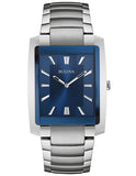 Bulova Mens Rectangular Case Dress Watch - Blue Dial - Steel - Bracelet - 96A169