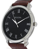 Bulova Mens Classic Watch - Black Dial - Stainless Steel - Brown Leather Strap - 96A184A