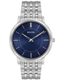 Bulova Mens Thin Classic Watch - Stainless Steel - Bracelet - Blue Dial - 30m - 96A188