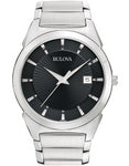 Bulova Mens Dress Watch - Black Sun Ray Dial - Stainless Steel Case and Bracelet - 96B149