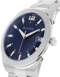 Bulova Mens Classic Dress Watch - Stainless Steel Case - Blue Dial - Date Window - 96B220A