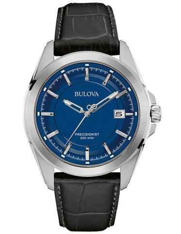 Bulova Mens Precisionist UHF - Blue Dial - Stainless - Date - Black Leather - 96B257