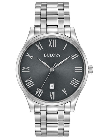 Bulova Mens Classic Watch - Stainless - Bracelet - Grey Dial - 30m - Date - 96B261