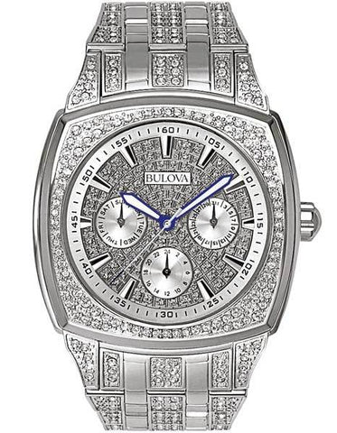 Crystal Mens Dress Watch by Bulova - Cushion Style Case - Day/Date Subdials - 96C002