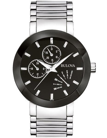 Bulova Men's Essential Day/Date Watch - Stainless Steel - Black Dial & Bezel - 96C105