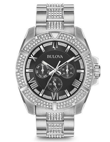 Bulova Mens Crystal Chronograph - Black Dial - Stainless Steel Case - Swarovski - 96C126_17547f8b-5b7a-4aa7-a28b-5a27a27e8175