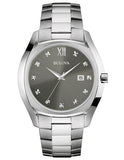 Bulova Mens Diamond Dress Watch - Gray Dial - Stainless Steel Case and Bracelet - 96D122